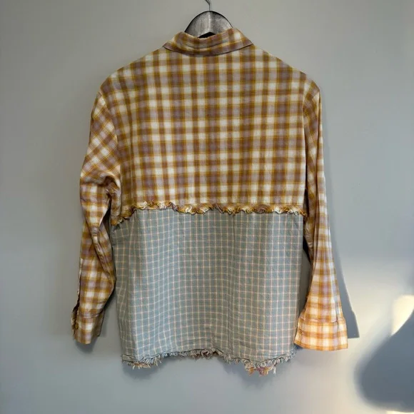 Yellow Plaid Button Down Shirt Farm Country Rodeo Size M - Picture 2 of 6